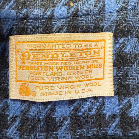 VTG Pendleton Womens Blue Black Houndstooth Wool Blazer Jacket Size 6 Preppy - Picture 5 of 10